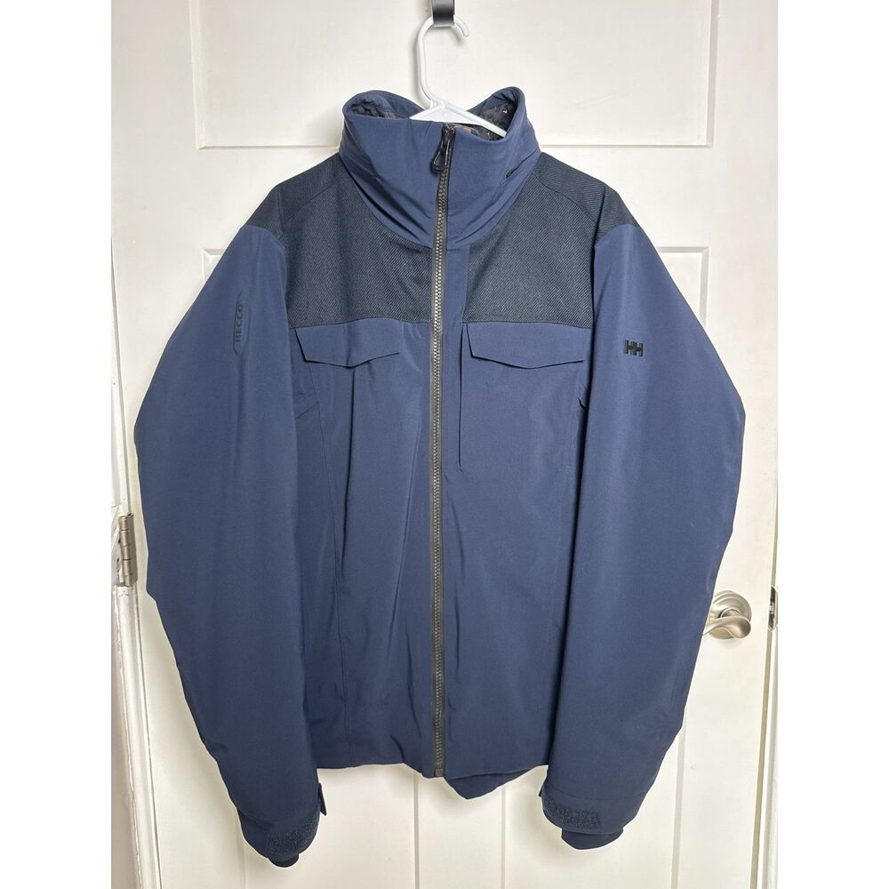 Helly Hansen Jackson Ski Jacket Mens XL HOD Navy Wool Yoke RECCO Flawless Snow